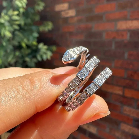 Serpenti Snake Silver Gold Triple Crystal Resizable Ring - Picture 6 of 17